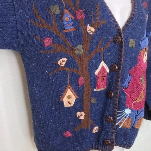 Mandal Bay Teddy Bear Blue Button Front V Neck Long Sleeve Cardigan Size Large - Picture 3 of 12